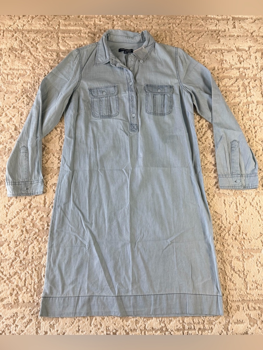 Chadwicks Light Blue Denim Shirt Dress with Chest Pockets